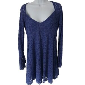 Free People Lace Babydoll Dress Size Small Blue Skies Bell Sleeves Lined Fairy
